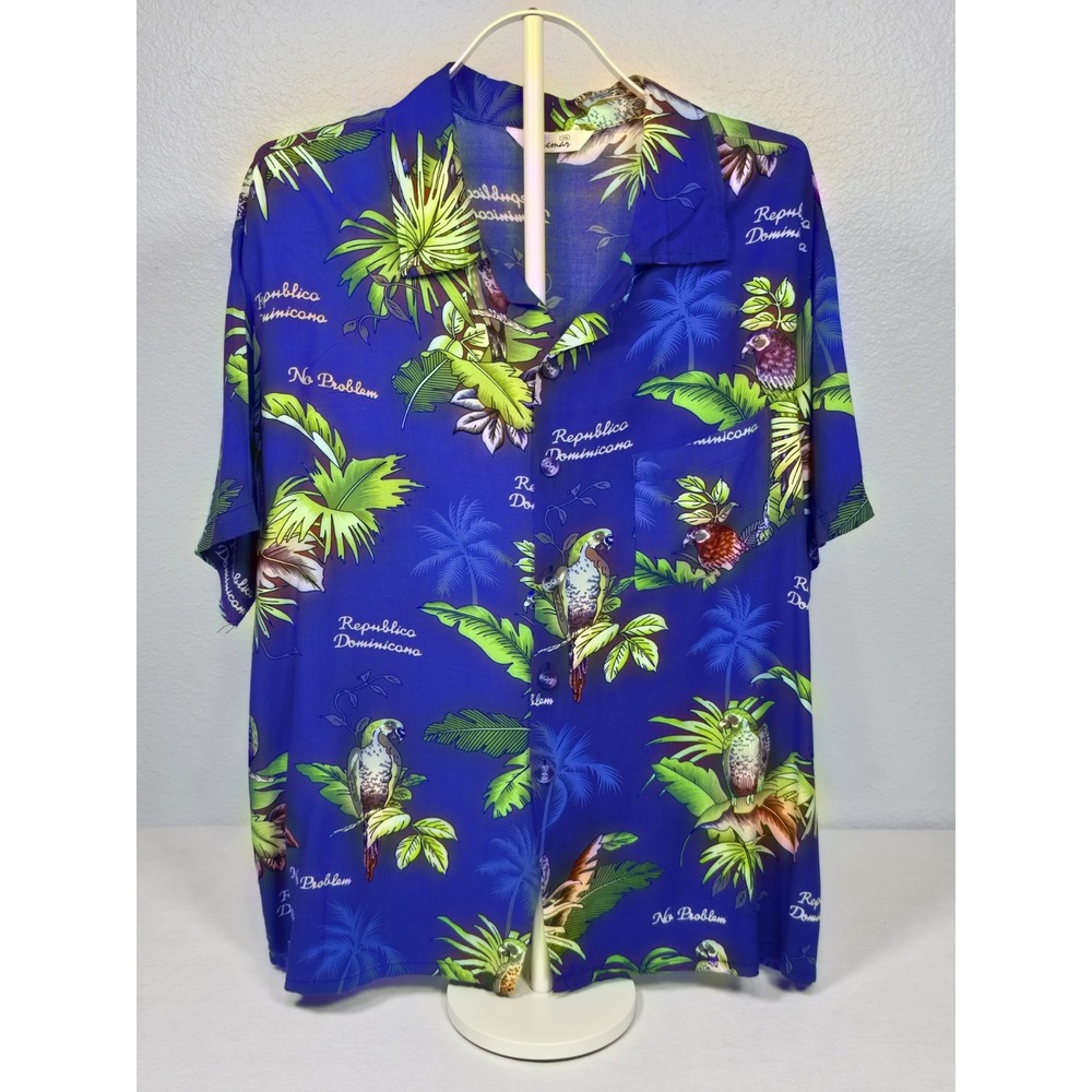 Aremar Mens Tropical Caribbean Button-Down Resort Travel Hawaiian Blue Shirt 3XL